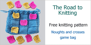 Advert for free patterns at The Road to Knitting